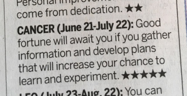 horoscope clipped from a newspaper