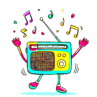 a cartoon stress radio dances around with a cacophony of noise around it