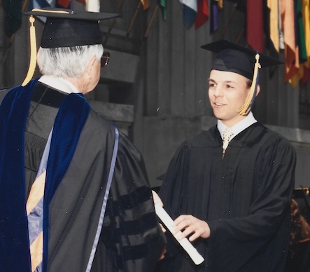 Peter receiving his diploma from a school known for being unconventional, UC Berkeley